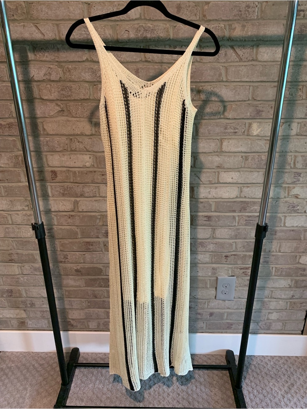 a new day Cream Crochet Maxi Dress with Black Stripes